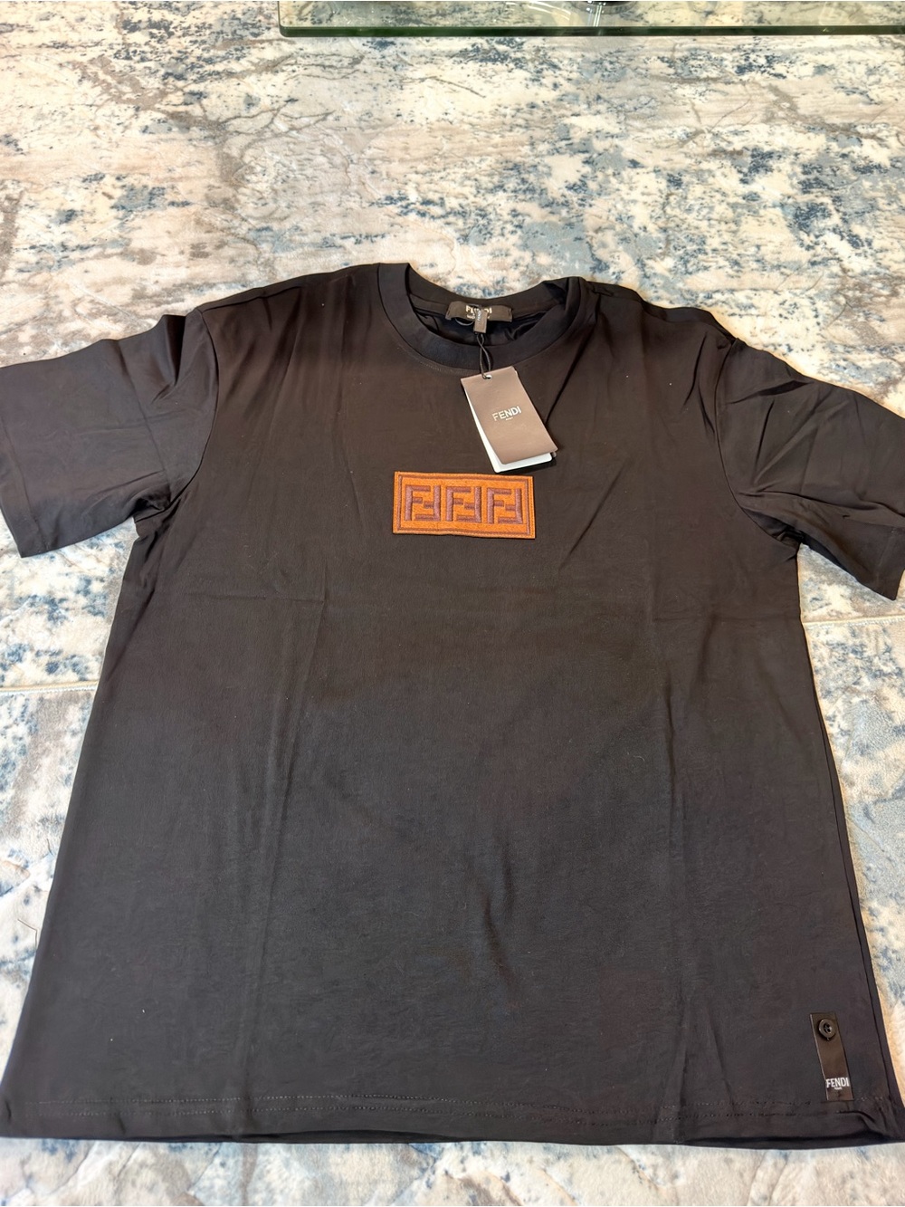 Black Tee with Brown Logo Patch